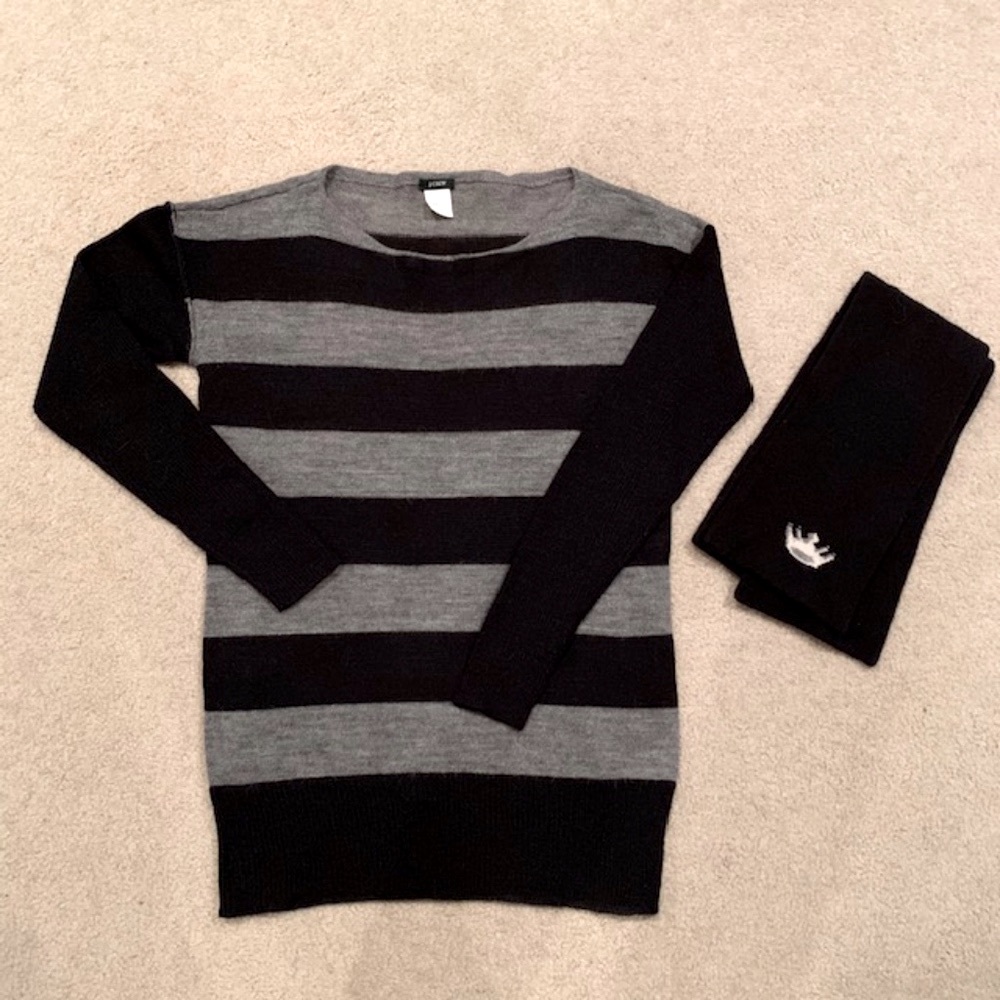 J.Crew $98 Dulphine Sailor Striped Sweater, Black/Gray